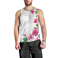 Hawaiian Hibiscus and Art Polynesian Tattoo Men Tank Top White Color LT03 - Polynesian Pride