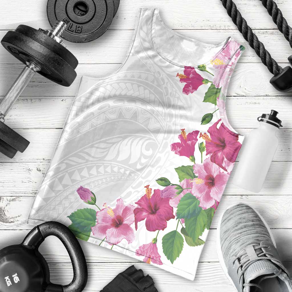 Hawaiian Hibiscus and Art Polynesian Tattoo Men Tank Top White Color LT03 - Polynesian Pride