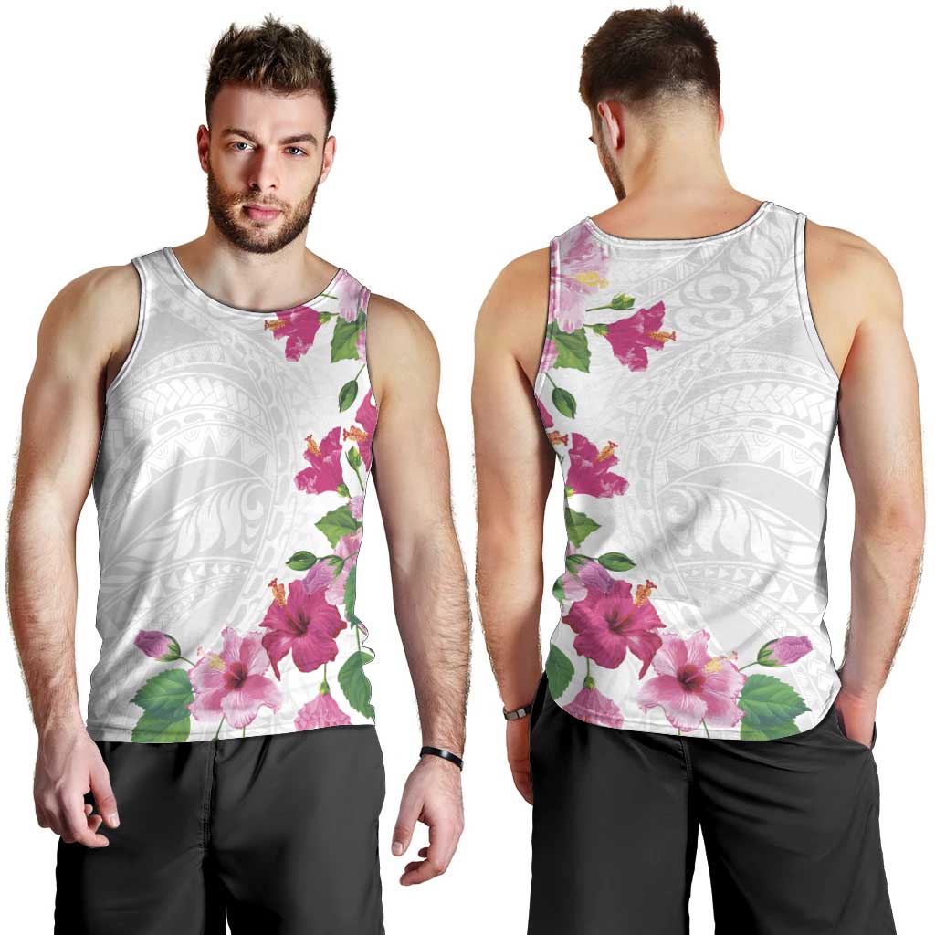 Hawaiian Hibiscus and Art Polynesian Tattoo Men Tank Top White Color LT03 - Polynesian Pride