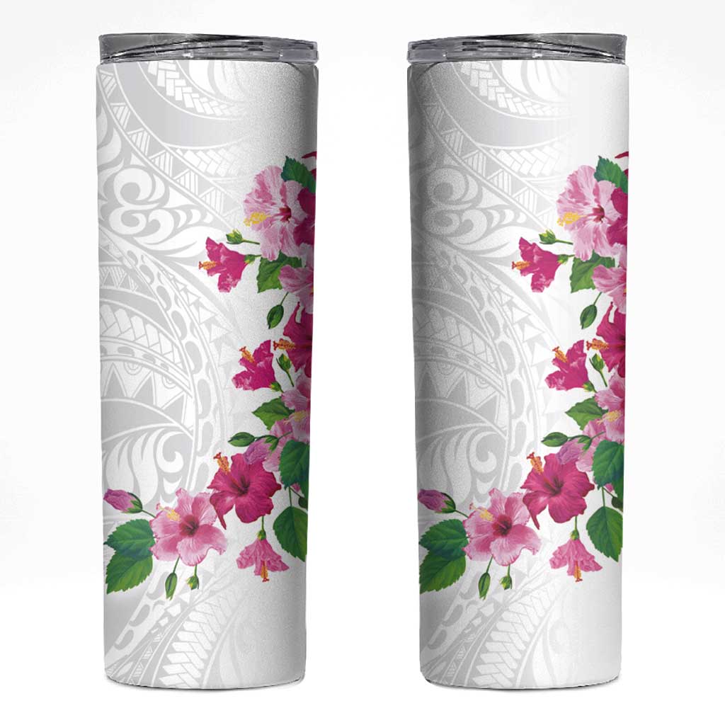 Hawaiian Hibiscus and Art Polynesian Tattoo Skinny Tumbler White Color LT03 White - Polynesian Pride