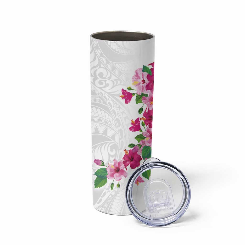 Hawaiian Hibiscus and Art Polynesian Tattoo Skinny Tumbler White Color LT03 - Polynesian Pride
