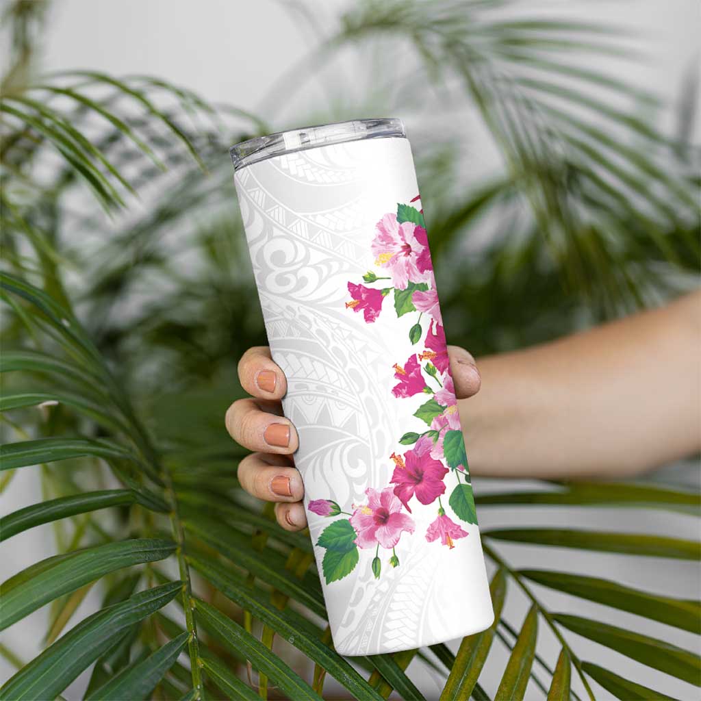 Hawaiian Hibiscus and Art Polynesian Tattoo Skinny Tumbler White Color LT03 - Polynesian Pride