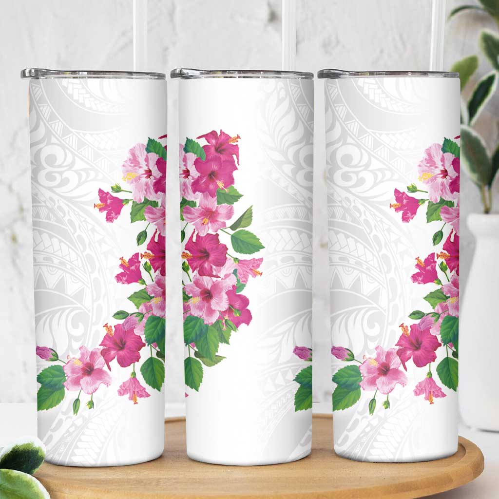Hawaiian Hibiscus and Art Polynesian Tattoo Skinny Tumbler White Color LT03 - Polynesian Pride