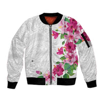 Hawaiian Hibiscus and Art Polynesian Tattoo Sleeve Zip Bomber Jacket White Color LT03 Unisex White - Polynesian Pride