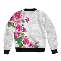 Hawaiian Hibiscus and Art Polynesian Tattoo Sleeve Zip Bomber Jacket White Color LT03 - Polynesian Pride