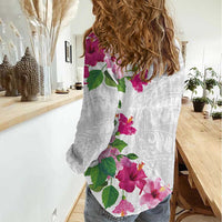 Hawaiian Hibiscus and Art Polynesian Tattoo Women Casual Shirt White Color LT03 - Polynesian Pride
