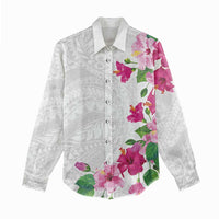 Hawaiian Hibiscus and Art Polynesian Tattoo Women Casual Shirt White Color LT03 - Polynesian Pride