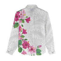Hawaiian Hibiscus and Art Polynesian Tattoo Women Casual Shirt White Color LT03 - Polynesian Pride