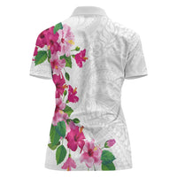 Hawaiian Hibiscus and Art Polynesian Tattoo Women Polo Shirt White Color LT03 - Polynesian Pride