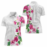 Hawaiian Hibiscus and Art Polynesian Tattoo Women Polo Shirt White Color LT03 - Polynesian Pride