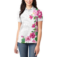 Hawaiian Hibiscus and Art Polynesian Tattoo Women Polo Shirt White Color LT03 - Polynesian Pride