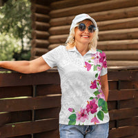 Hawaiian Hibiscus and Art Polynesian Tattoo Women Polo Shirt White Color LT03 - Polynesian Pride