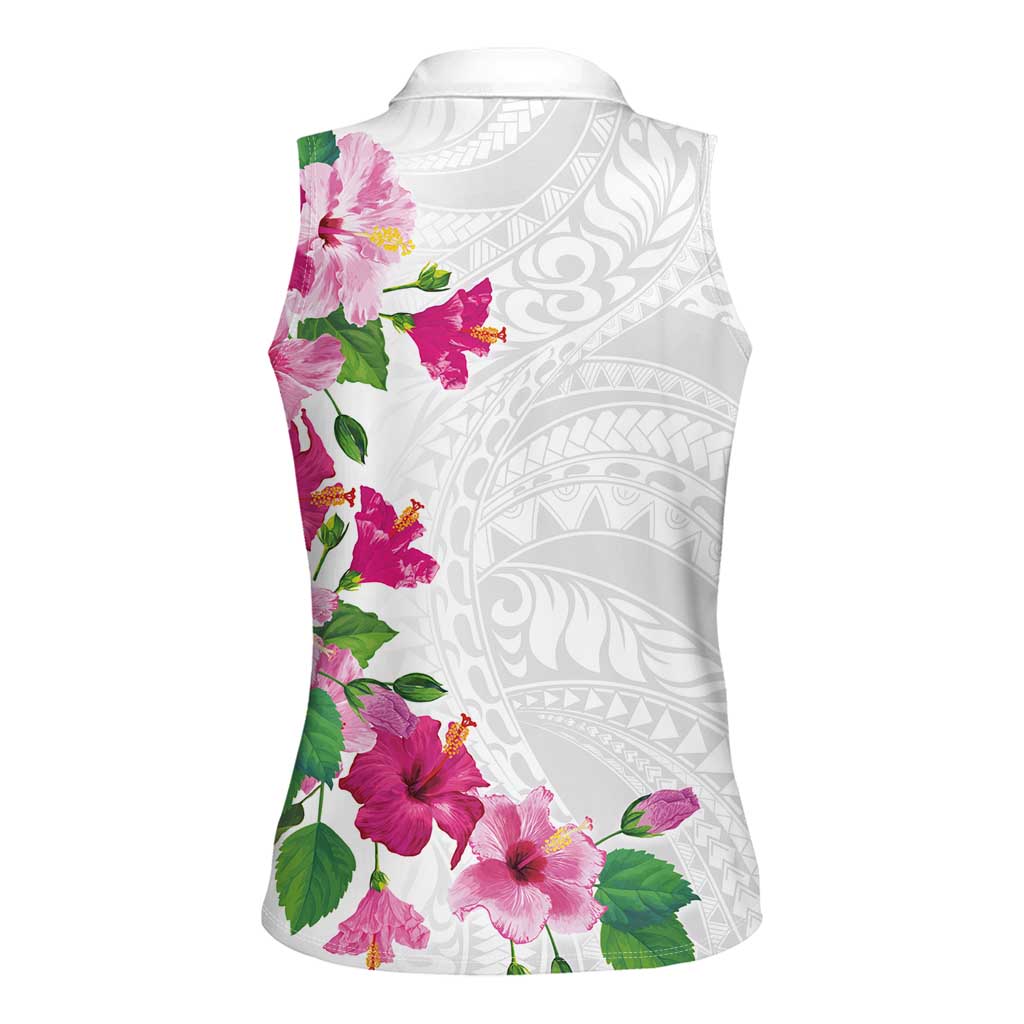 Hawaiian Hibiscus and Art Polynesian Tattoo Women Sleeveless Polo Shirt White Color LT03 - Polynesian Pride