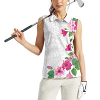 Hawaiian Hibiscus and Art Polynesian Tattoo Women Sleeveless Polo Shirt White Color LT03 - Polynesian Pride
