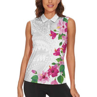 Hawaiian Hibiscus and Art Polynesian Tattoo Women Sleeveless Polo Shirt White Color LT03 - Polynesian Pride