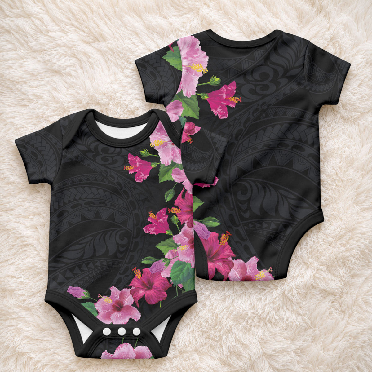 Hawaiian Hibiscus and Art Polynesian Tattoo Baby Onesie