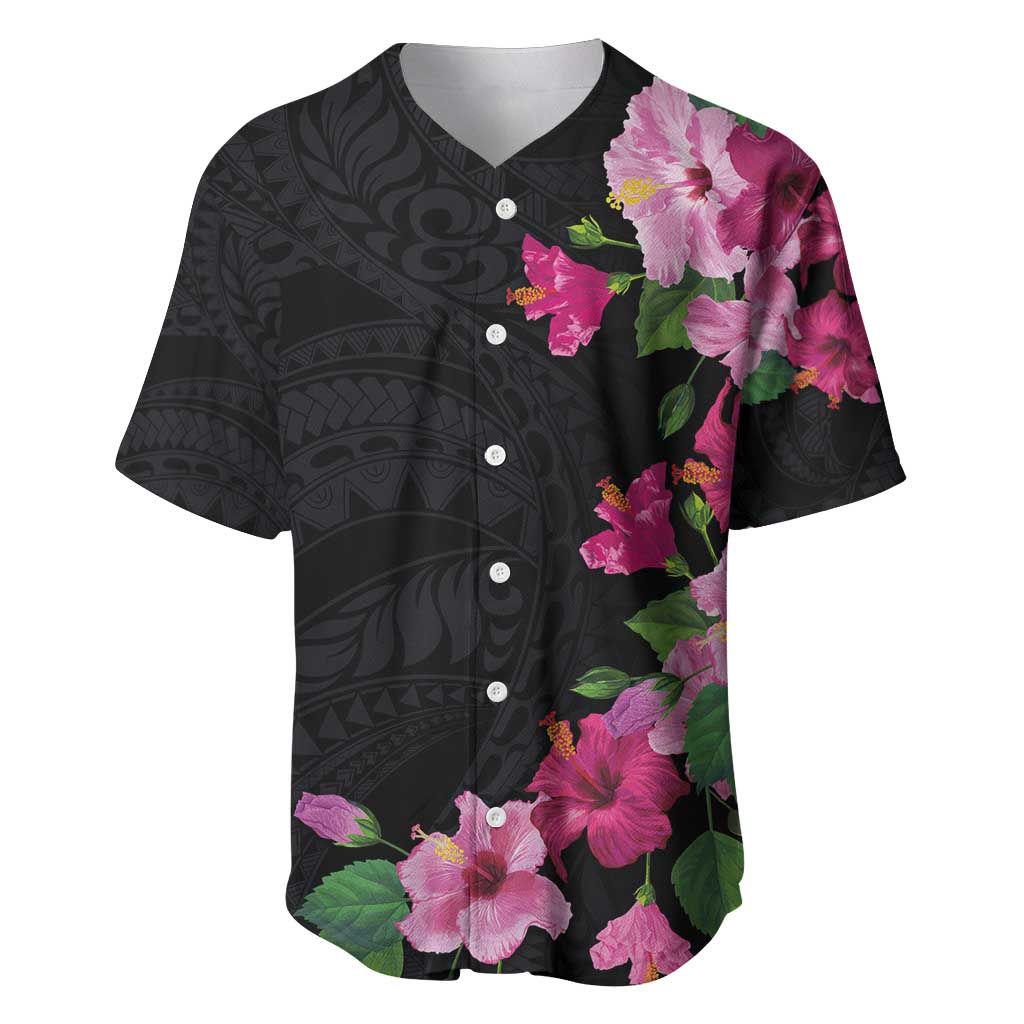 Hawaiian Hibiscus and Art Polynesian Tattoo Baseball Jersey Black Color LT03 Black - Polynesian Pride