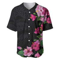 Hawaiian Hibiscus and Art Polynesian Tattoo Baseball Jersey Black Color LT03 Black - Polynesian Pride
