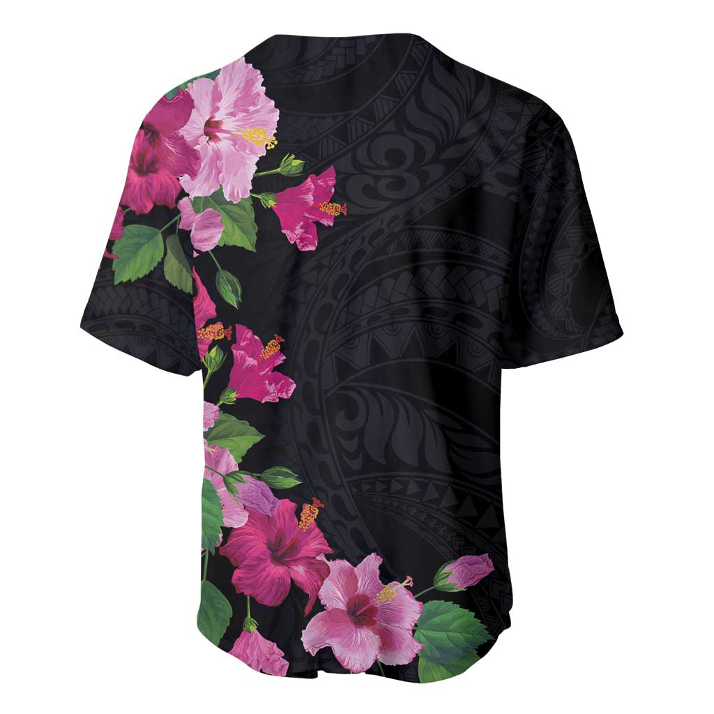 Hawaiian Hibiscus and Art Polynesian Tattoo Baseball Jersey Black Color LT03 - Polynesian Pride