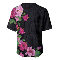 Hawaiian Hibiscus and Art Polynesian Tattoo Baseball Jersey Black Color LT03 - Polynesian Pride