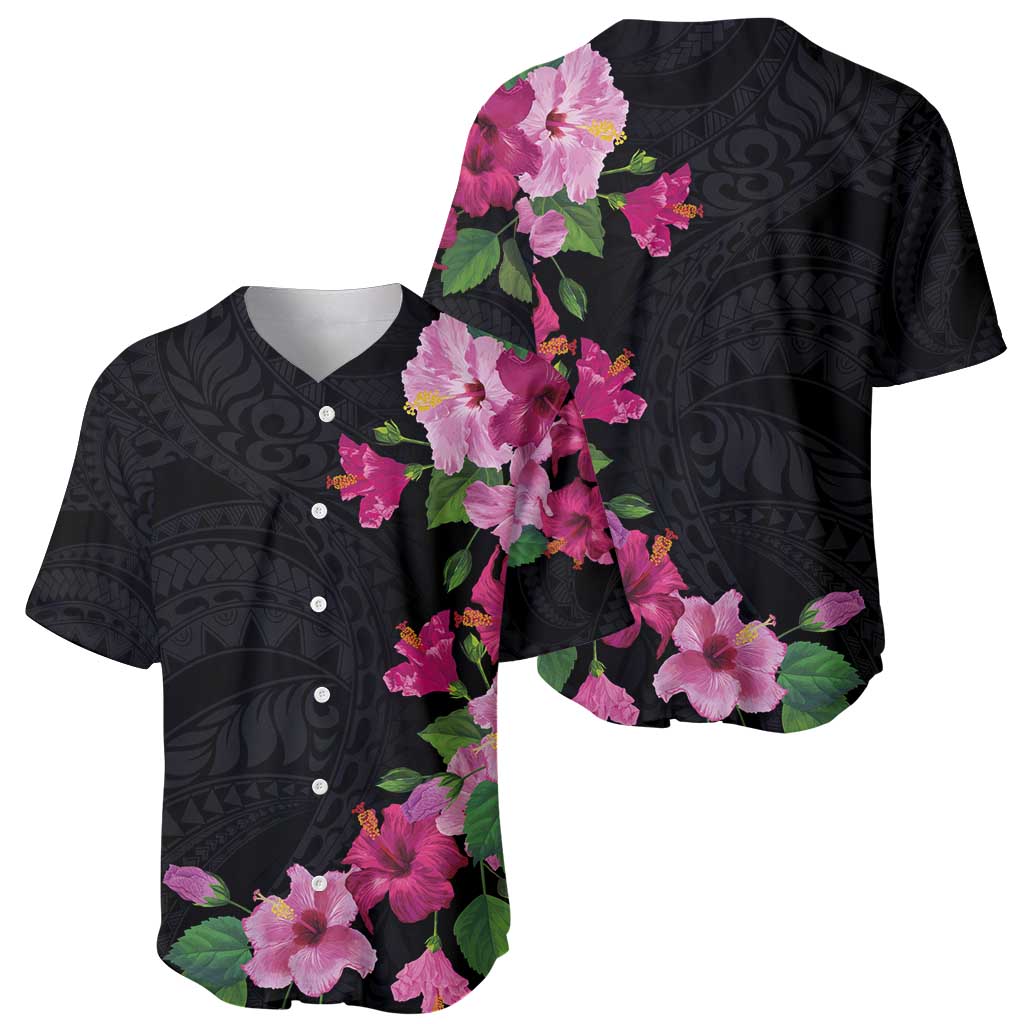 Hawaiian Hibiscus and Art Polynesian Tattoo Baseball Jersey Black Color LT03 - Polynesian Pride