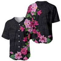 Hawaiian Hibiscus and Art Polynesian Tattoo Baseball Jersey Black Color LT03 - Polynesian Pride