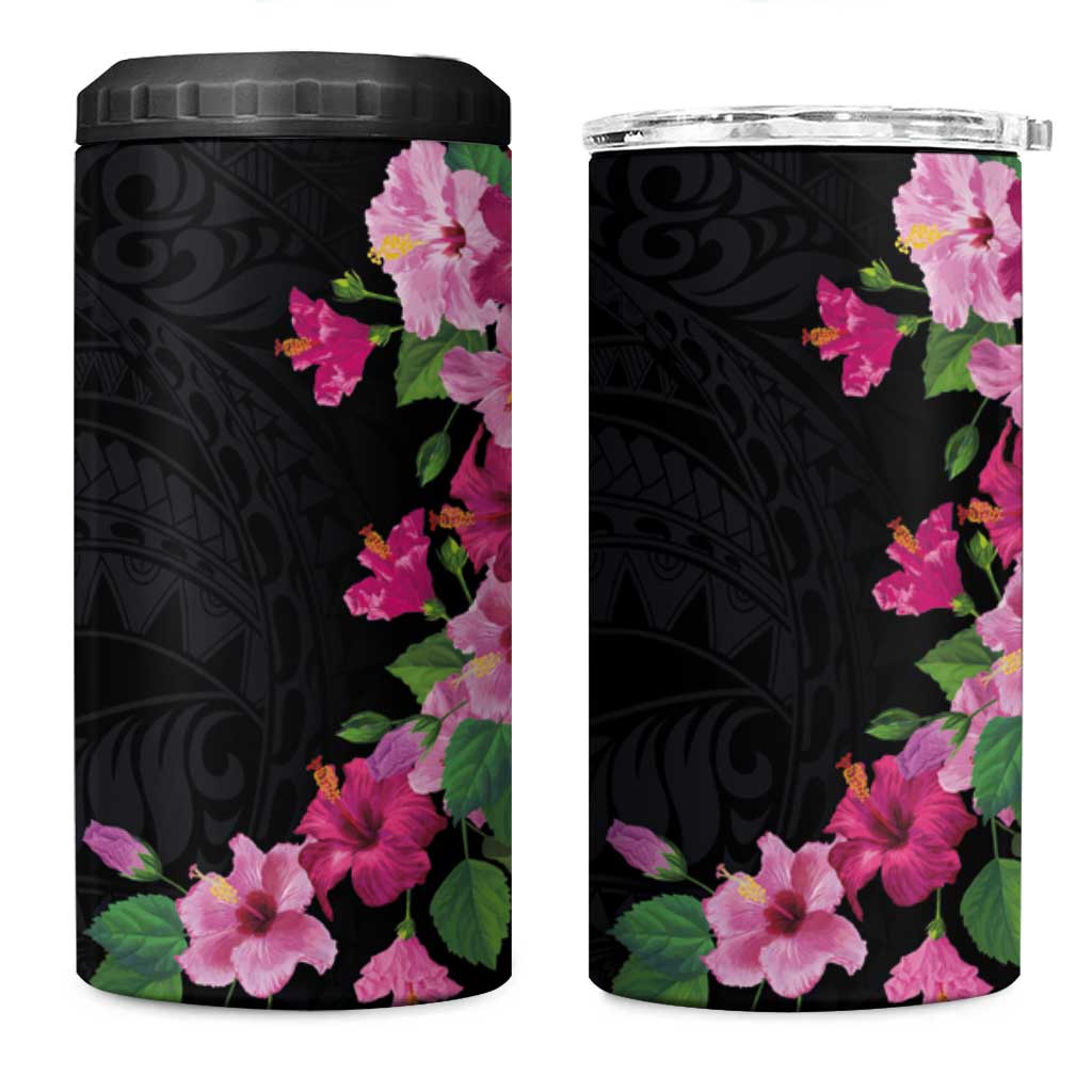 Hawaiian Hibiscus and Art Polynesian Tattoo 4 in 1 Can Cooler Tumbler Black Color LT03 One Size: 16 oz Black - Polynesian Pride