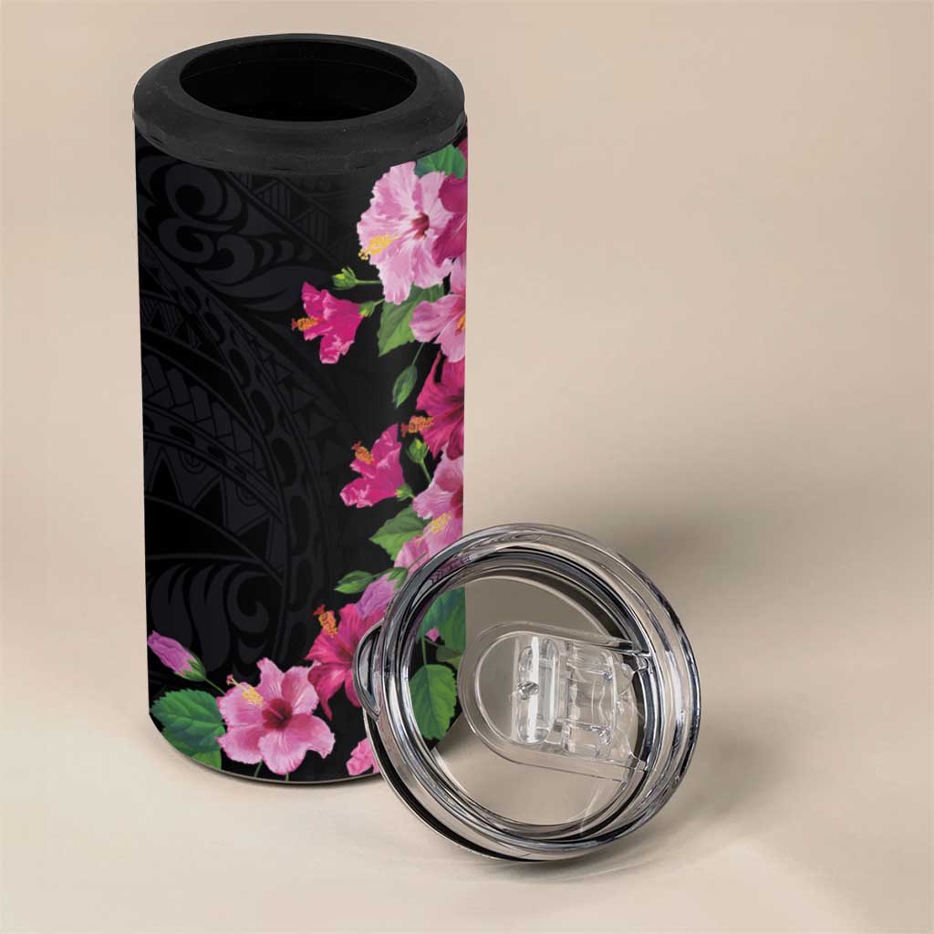 Hawaiian Hibiscus and Art Polynesian Tattoo 4 in 1 Can Cooler Tumbler Black Color LT03 - Polynesian Pride