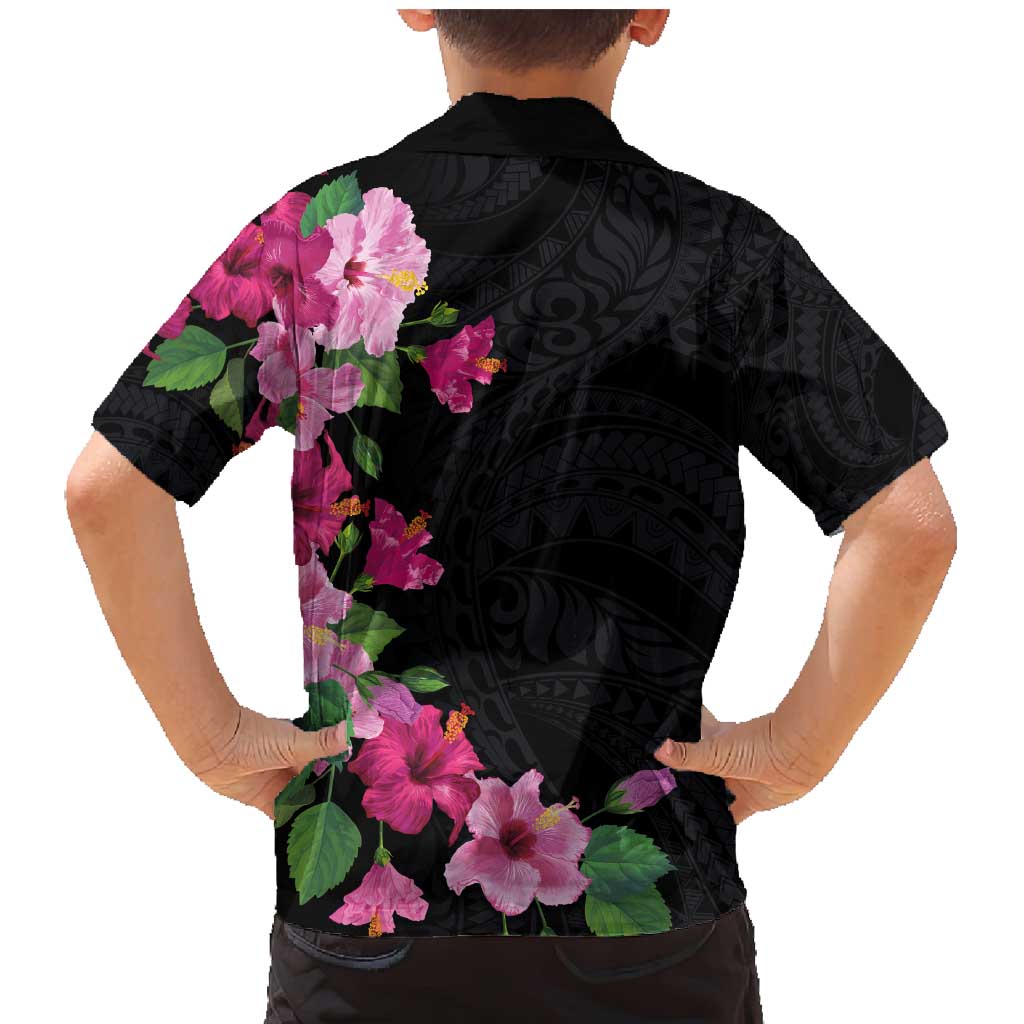Hawaiian Hibiscus and Art Polynesian Tattoo Family Matching Mermaid Dress and Hawaiian Shirt Black Color LT03 - Polynesian Pride