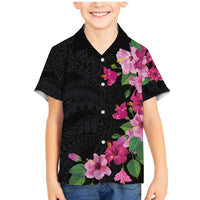 Hawaiian Hibiscus and Art Polynesian Tattoo Family Matching Mermaid Dress and Hawaiian Shirt Black Color LT03 Son's Shirt Black - Polynesian Pride