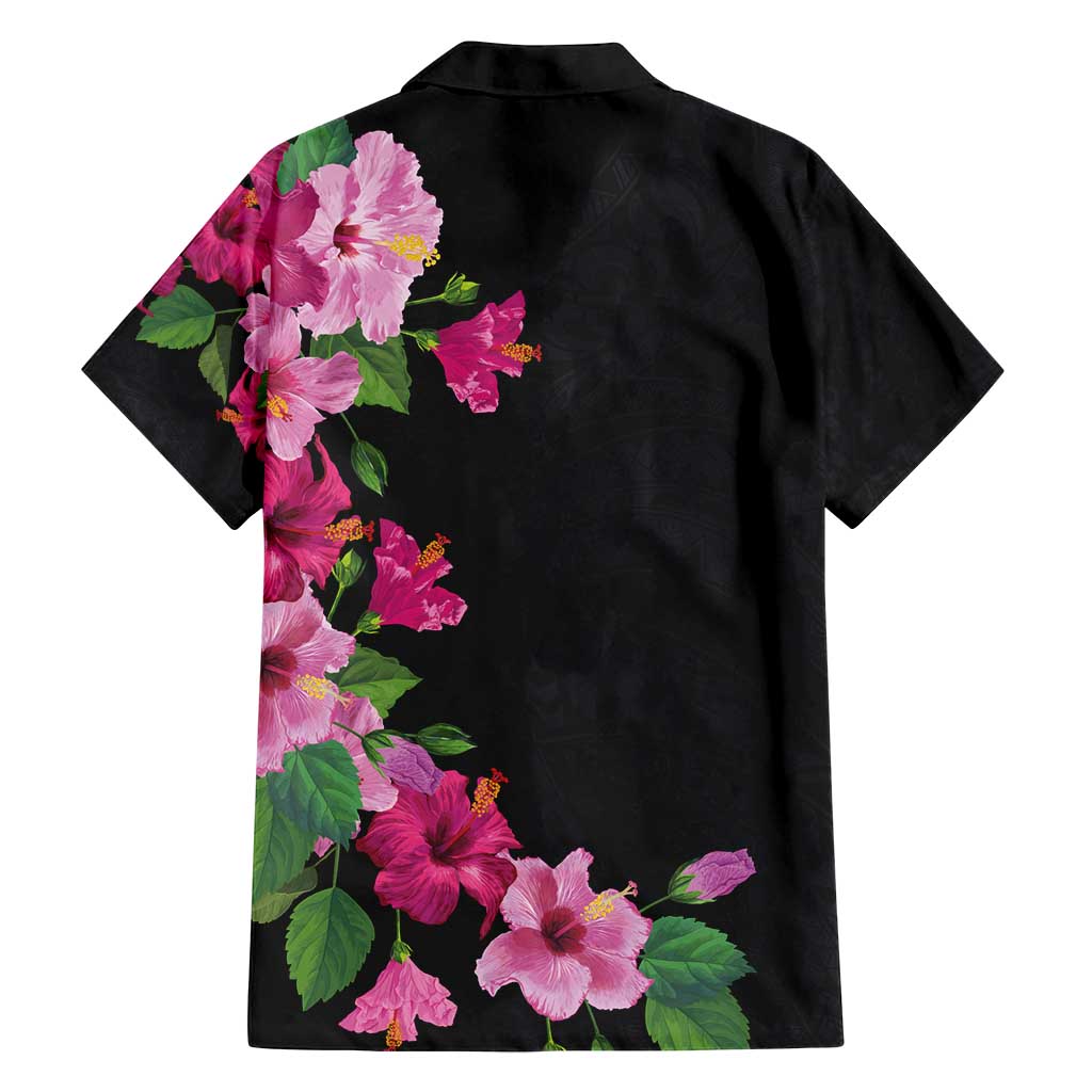 Hawaiian Hibiscus and Art Polynesian Tattoo Family Matching Off Shoulder Maxi Dress and Hawaiian Shirt Black Color LT03 - Polynesian Pride