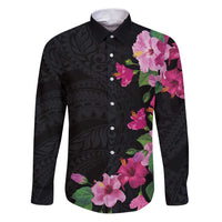 Hawaiian Hibiscus and Art Polynesian Tattoo Family Matching Puletasi and Hawaiian Shirt Black Color LT03 Dad's Shirt - Long Sleeve Black - Polynesian Pride
