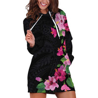 Hawaiian Hibiscus and Art Polynesian Tattoo Hoodie Dress Black Color LT03 Black - Polynesian Pride