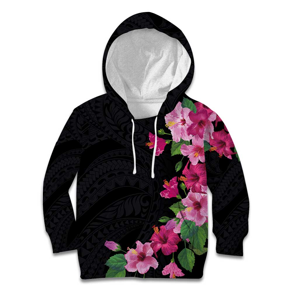 Hawaiian Hibiscus and Art Polynesian Tattoo Kid Hoodie Black Color LT03 Hoodie Black - Polynesian Pride