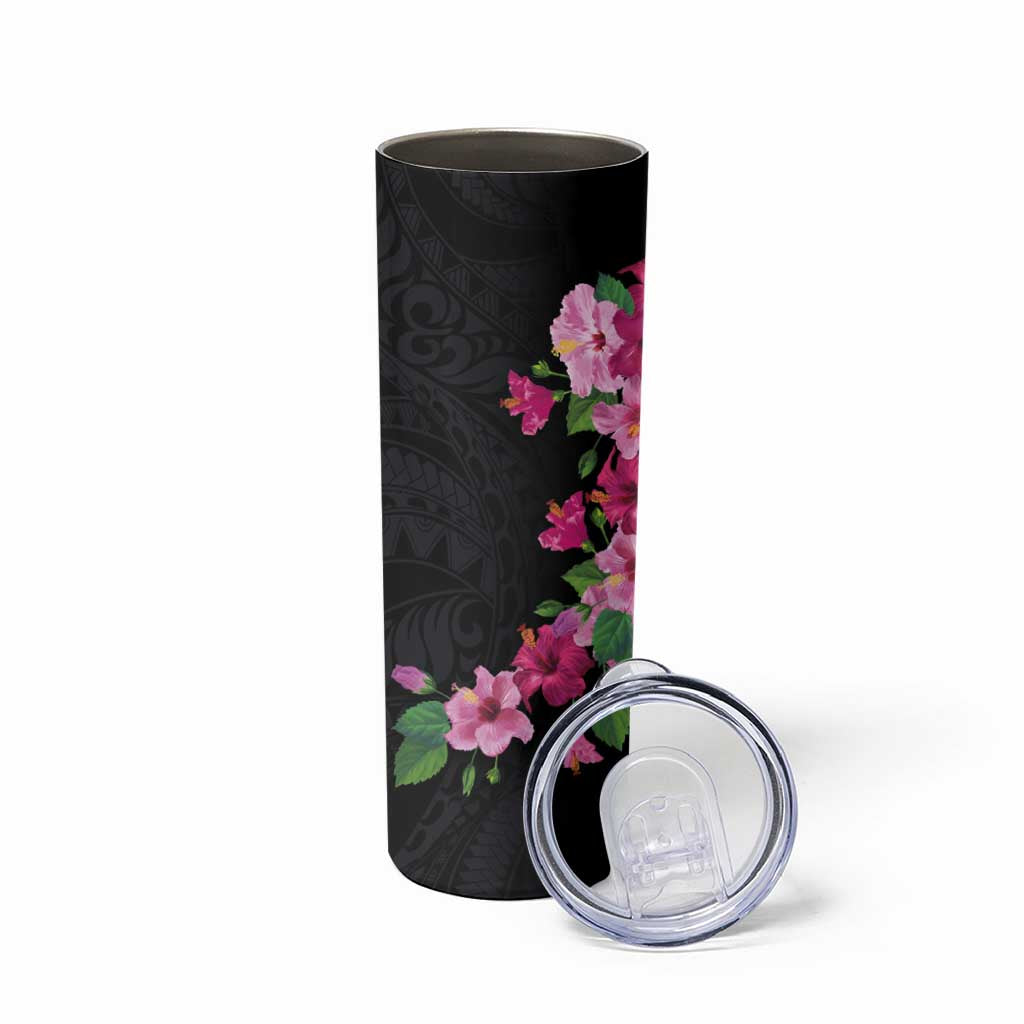 Hawaiian Hibiscus and Art Polynesian Tattoo Skinny Tumbler Black Color LT03 - Polynesian Pride