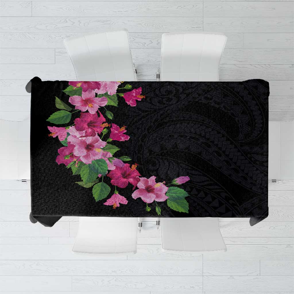 Hawaiian Hibiscus and Art Polynesian Tattoo Tablecloth Black Color LT03 Black - Polynesian Pride