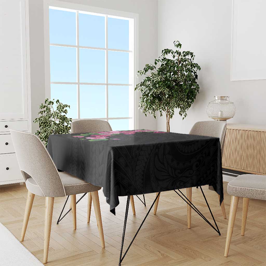Hawaiian Hibiscus and Art Polynesian Tattoo Tablecloth Black Color LT03 - Polynesian Pride
