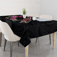 Hawaiian Hibiscus and Art Polynesian Tattoo Tablecloth Black Color LT03 - Polynesian Pride
