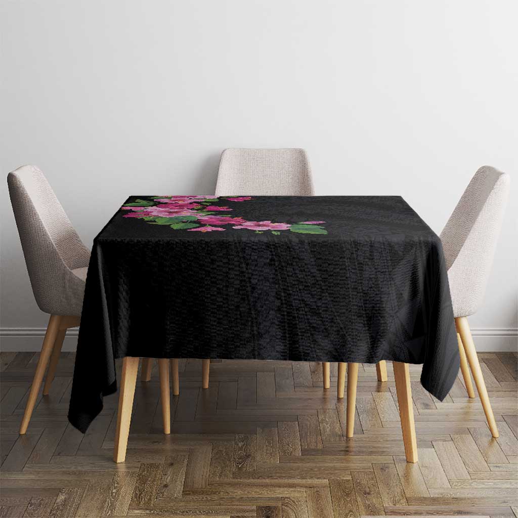 Hawaiian Hibiscus and Art Polynesian Tattoo Tablecloth Black Color LT03 - Polynesian Pride