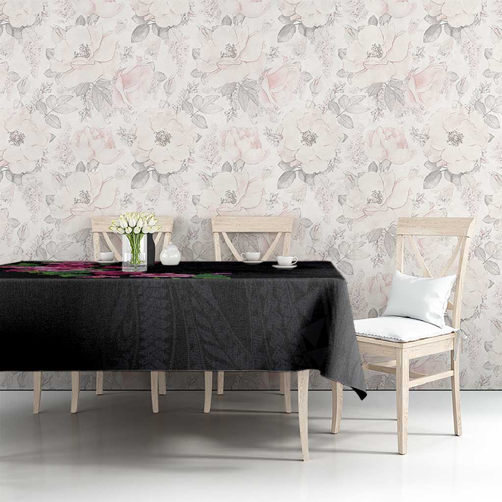 Hawaiian Hibiscus and Art Polynesian Tattoo Tablecloth Black Color LT03 - Polynesian Pride