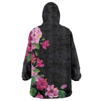 Hawaiian Hibiscus and Art Polynesian Tattoo Wearable Blanket Hoodie Black Color LT03 - Polynesian Pride