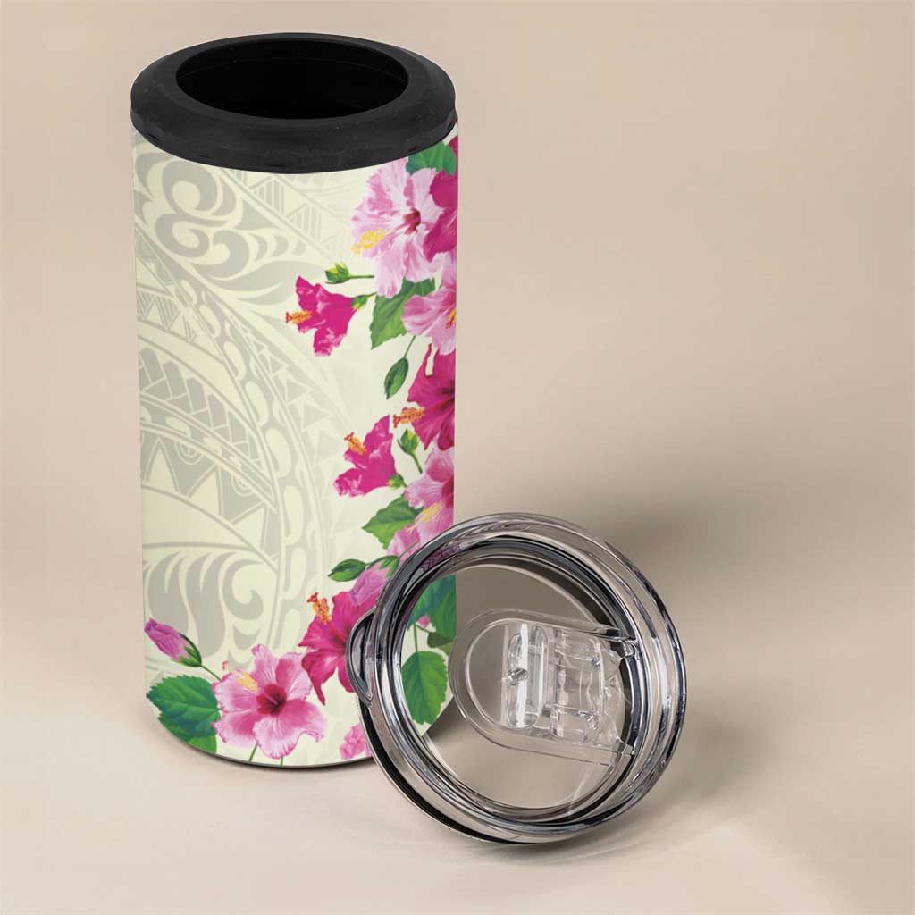 Hawaiian Hibiscus and Art Polynesian Tattoo 4 in 1 Can Cooler Tumbler Beige Color LT03 - Polynesian Pride
