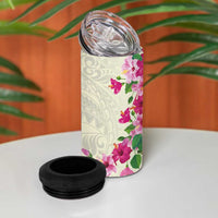 Hawaiian Hibiscus and Art Polynesian Tattoo 4 in 1 Can Cooler Tumbler Beige Color LT03 - Polynesian Pride