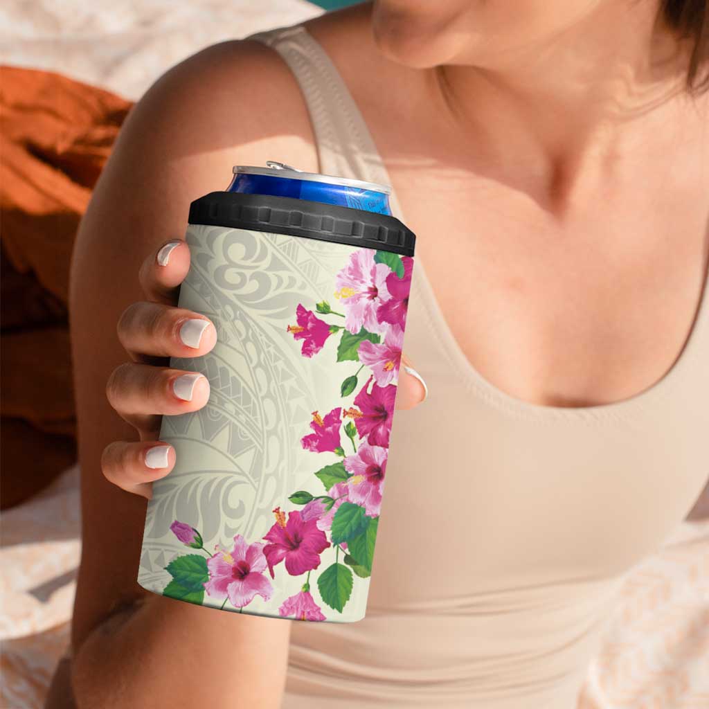 Hawaiian Hibiscus and Art Polynesian Tattoo 4 in 1 Can Cooler Tumbler Beige Color LT03 - Polynesian Pride