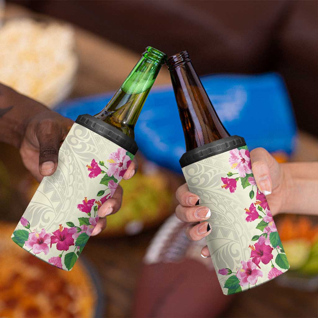 Hawaiian Hibiscus and Art Polynesian Tattoo 4 in 1 Can Cooler Tumbler Beige Color LT03 - Polynesian Pride