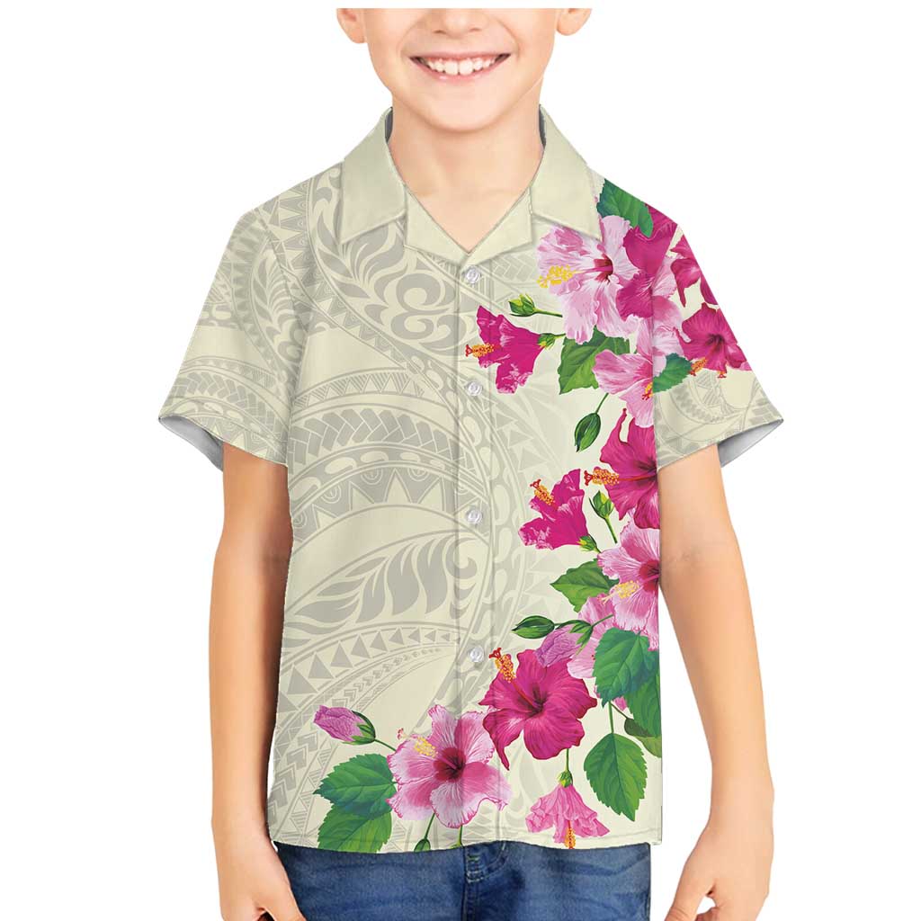 Hawaiian Hibiscus and Art Polynesian Tattoo Family Matching Mermaid Dress and Hawaiian Shirt Beige Color LT03 Son's Shirt Beige - Polynesian Pride