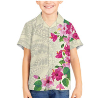 Hawaiian Hibiscus and Art Polynesian Tattoo Family Matching Mermaid Dress and Hawaiian Shirt Beige Color LT03 Son's Shirt Beige - Polynesian Pride
