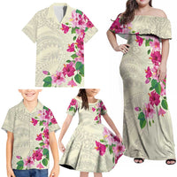 Hawaiian Hibiscus and Art Polynesian Tattoo Family Matching Off Shoulder Maxi Dress and Hawaiian Shirt Beige Color LT03 - Polynesian Pride