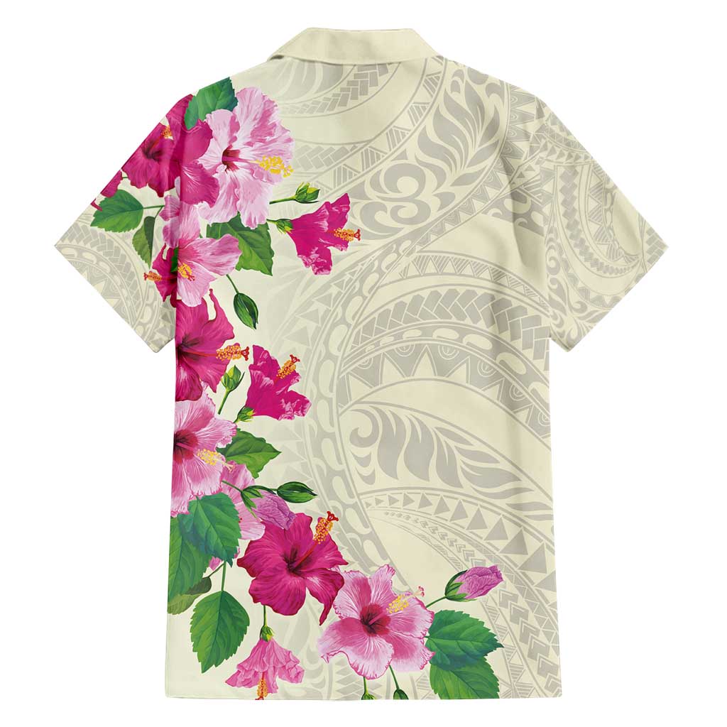 Hawaiian Hibiscus and Art Polynesian Tattoo Family Matching Off Shoulder Maxi Dress and Hawaiian Shirt Beige Color LT03 - Polynesian Pride