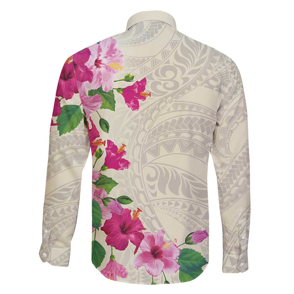 Hawaiian Hibiscus and Art Polynesian Tattoo Family Matching Off Shoulder Maxi Dress and Hawaiian Shirt Beige Color LT03 - Polynesian Pride
